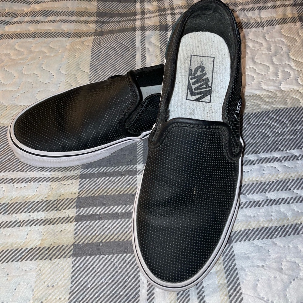 Vans Men's Black and White Slip-On Sneakers